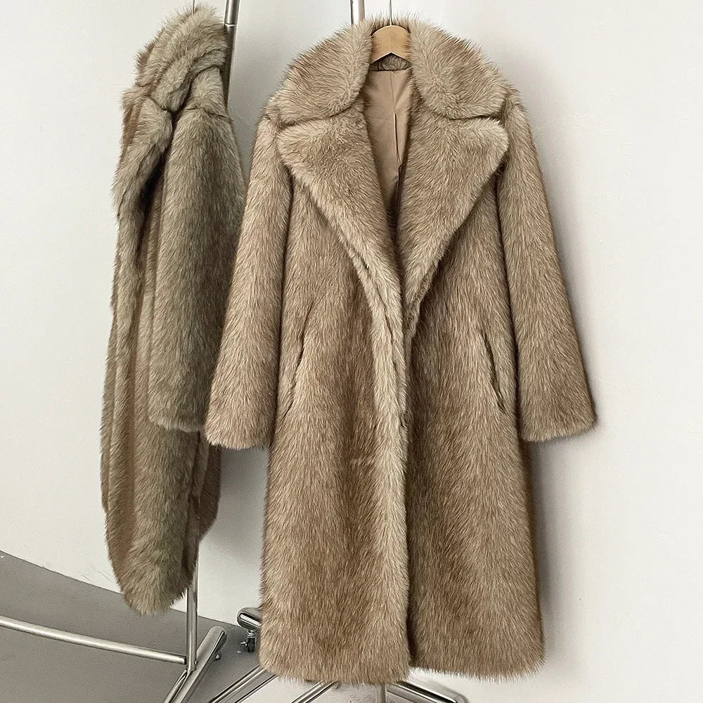 Fur Coat Eco-friendly Artificial Fur Coat Faux Fur Jacket Lapel Covered Button Loose Casual Women Coats Women's Winter Jacket