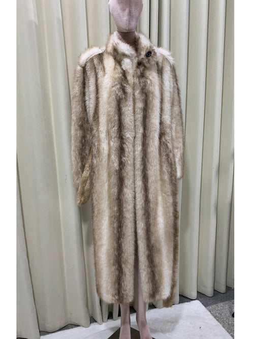 Autumn Winter Long Thick Warm Soft Hairy Striped Faux Fur Coat Women Runway Fashion Chic Loose Casual Fluffy Furry Overcoat 2025