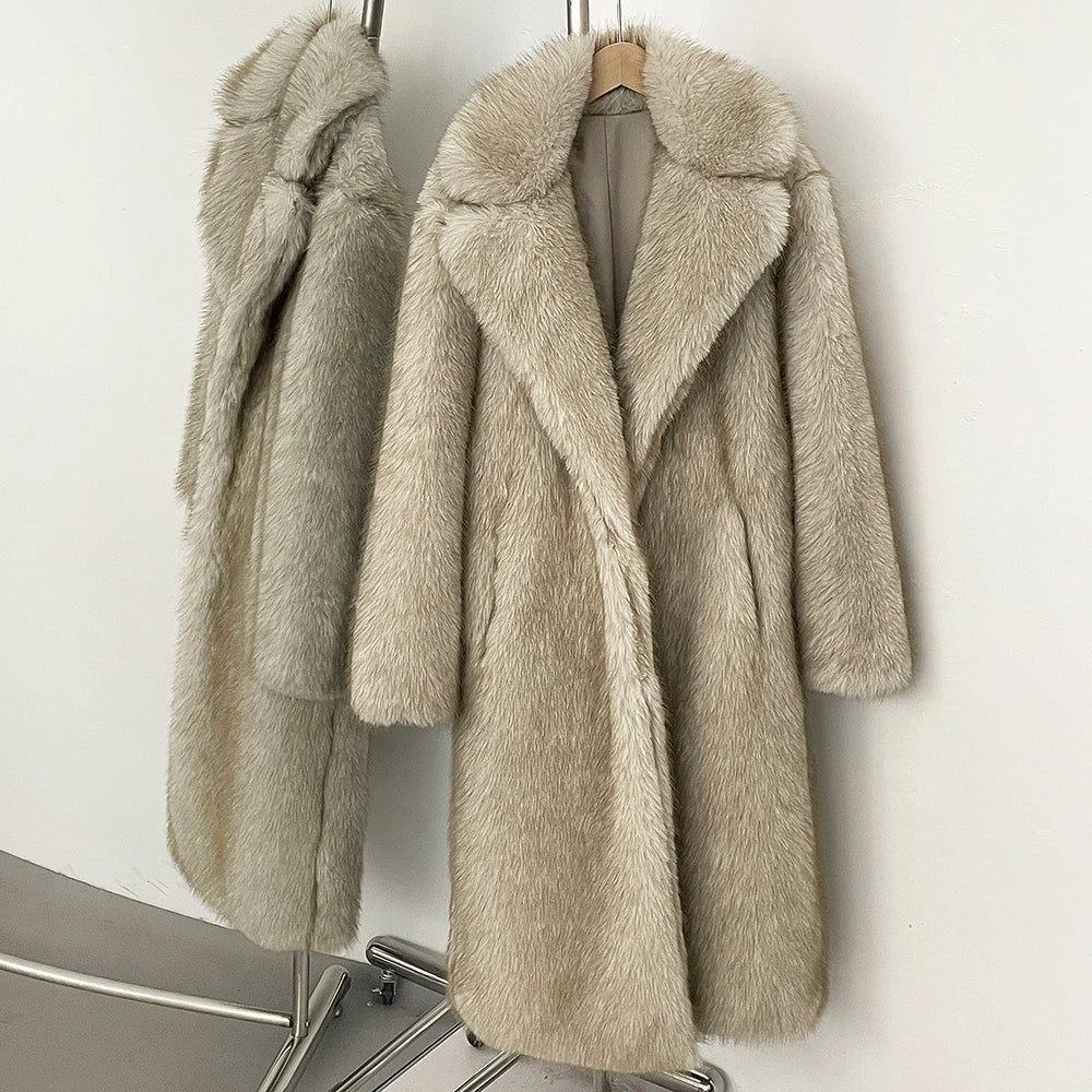 Fur Coat Eco-friendly Artificial Fur Coat Faux Fur Jacket Lapel Covered Button Loose Casual Women Coats Women's Winter Jacket