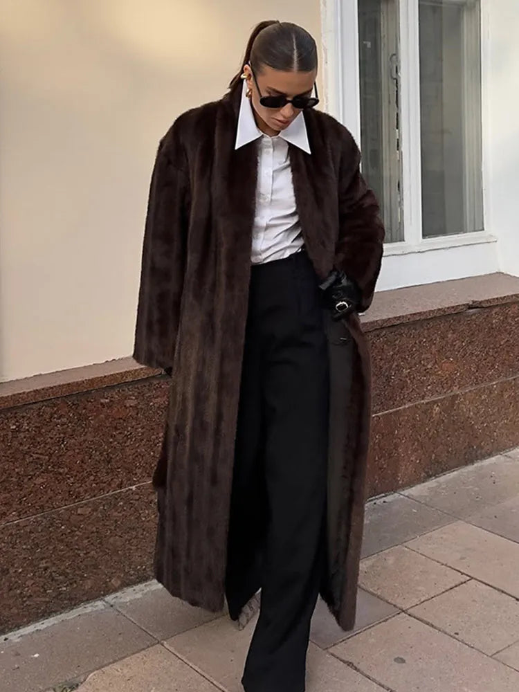 Women Faux Fur Overcoat Luxury Chic Fashion Lapel Long Sleeve Loose Fluffy Coat Lady Winter Warm Elegant Street Outerwear New