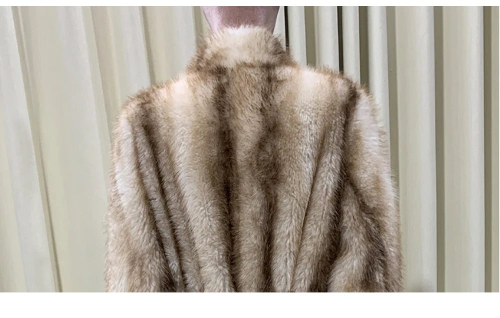 Autumn Winter Long Thick Warm Soft Hairy Striped Faux Fur Coat Women Runway Fashion Chic Loose Casual Fluffy Furry Overcoat 2025