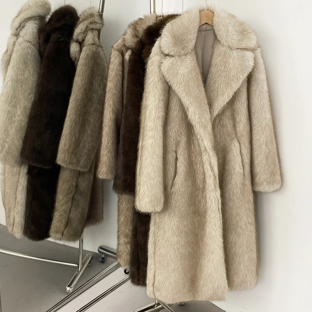 Fur Coat Eco-friendly Artificial Fur Coat Faux Fur Jacket Lapel Covered Button Loose Casual Women Coats Women's Winter Jacket