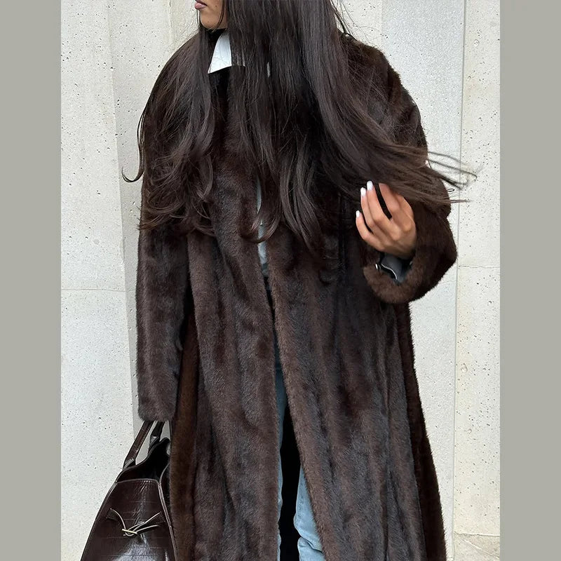 Women Faux Fur Overcoat Luxury Chic Fashion Lapel Long Sleeve Loose Fluffy Coat Lady Winter Warm Elegant Street Outerwear New