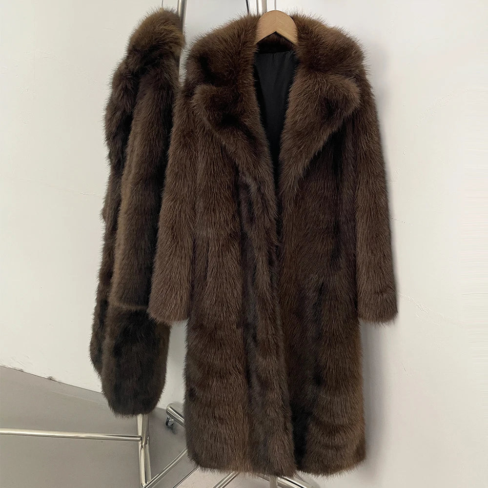 Fur Coat Eco-friendly Artificial Fur Coat Faux Fur Jacket Lapel Covered Button Loose Casual Women Coats Women's Winter Jacket